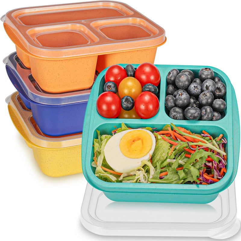 TOUWMX Bento Box For Kids, 4 Pack 3 Compartments Lunchable Meal Prep Containers Lunch Containers, Reusable Snack Containers with Lids, Snack Boxes for School, Work, and Travel - Image 1